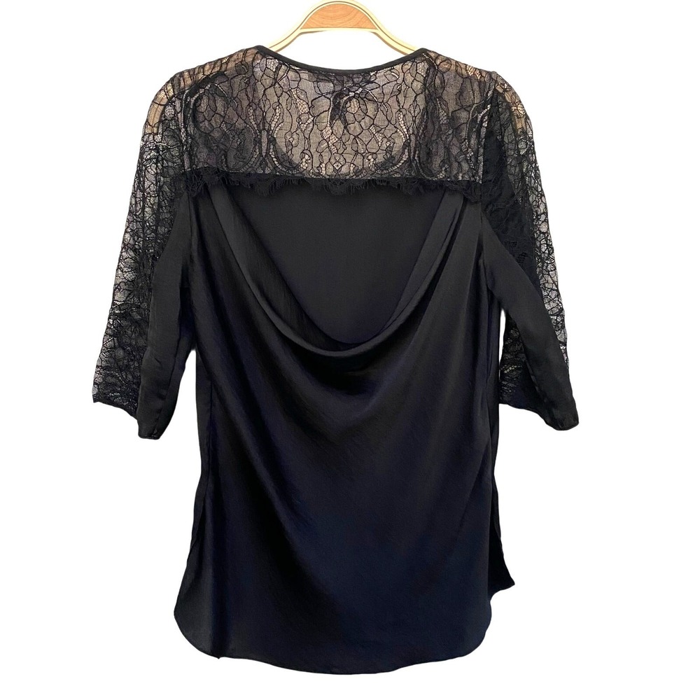 BCBGMAXAZRIA Y2K Whimsigoth Blouse Top Women S Black‎ Lace Trim Cutout Back